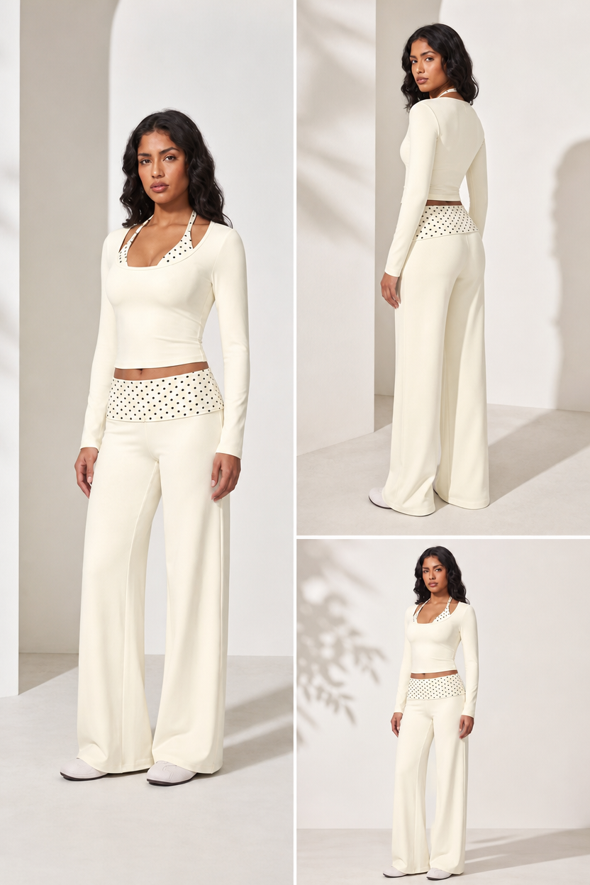 🔥LAST DAY SALE 🩰 Women Crop Top & Wide Leg Pants Outfit 🤍