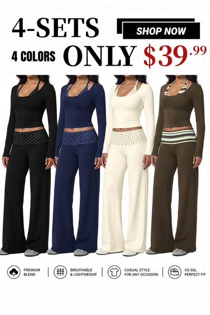 🔥LAST DAY SALE 🩰 Women Crop Top & Wide Leg Pants Outfit 🤍