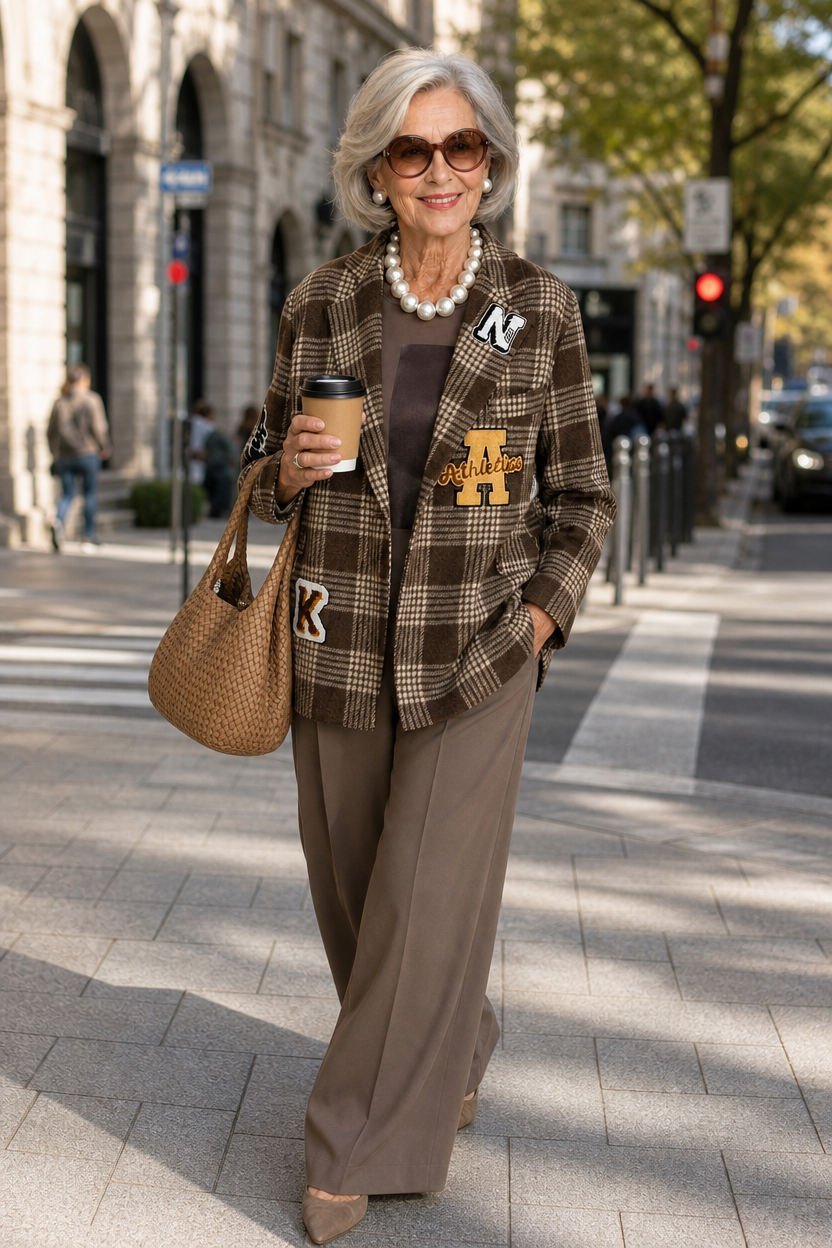 Women's Vintage Plaid Patchwork Blazer | Casual Button Front Jacket
