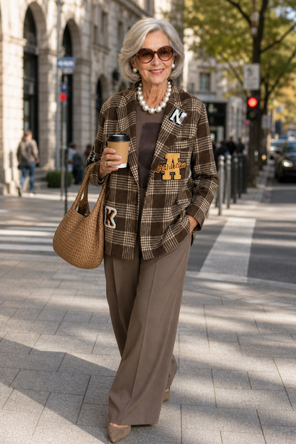 Women's Vintage Plaid Patchwork Blazer | Casual Button Front Jacket