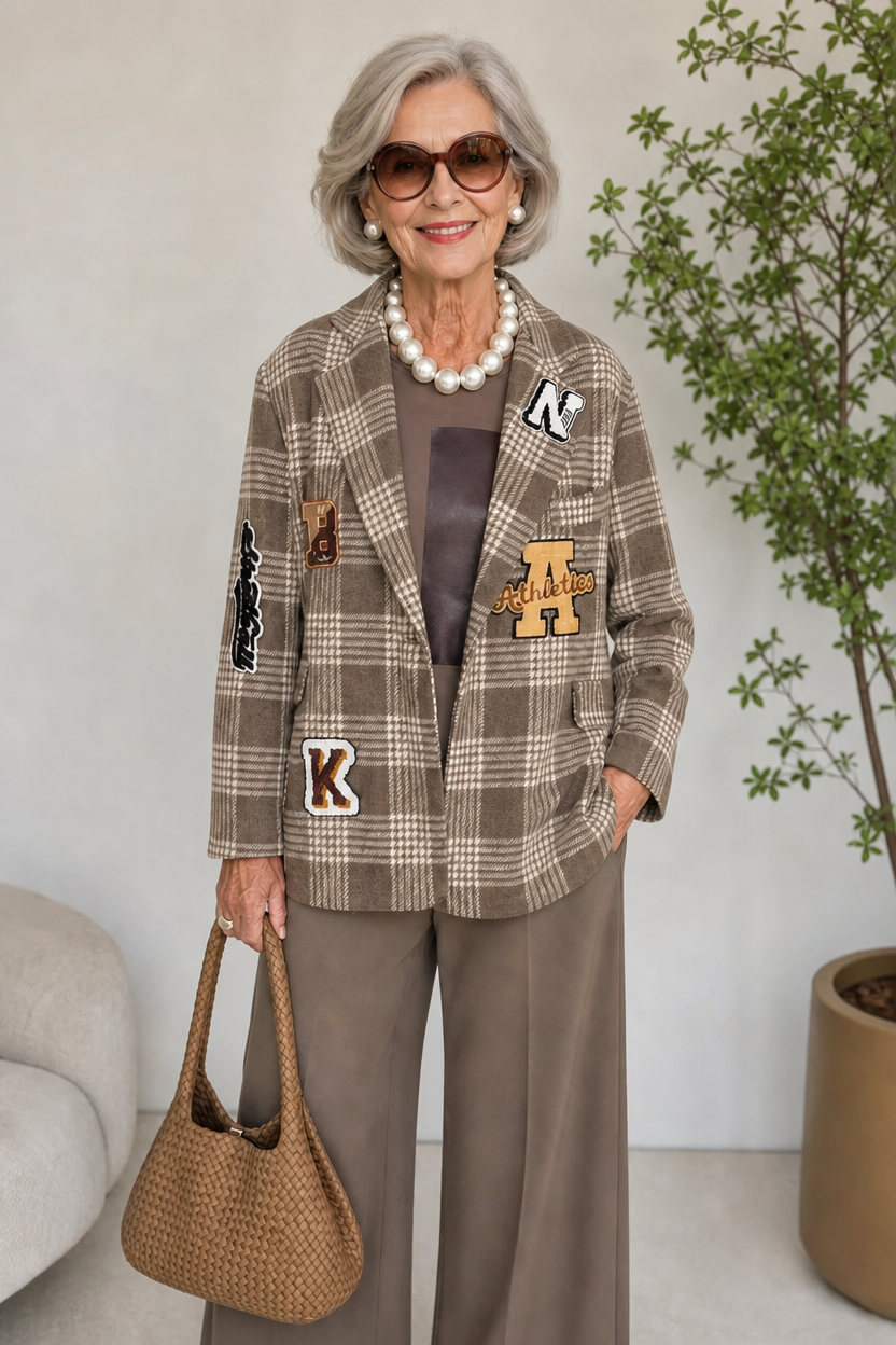 Women's Vintage Plaid Patchwork Blazer | Casual Button Front Jacket