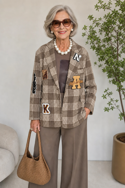 Women's Vintage Plaid Patchwork Blazer | Casual Button Front Jacket