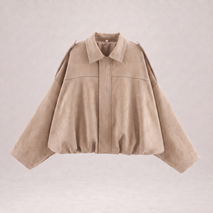 Women's Cropped Faux Suede Jacket | Oversized Casual Zip-Up Jacket