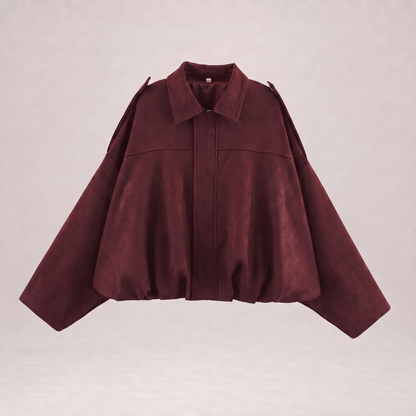 Women's Cropped Faux Suede Jacket | Oversized Casual Zip-Up Jacket
