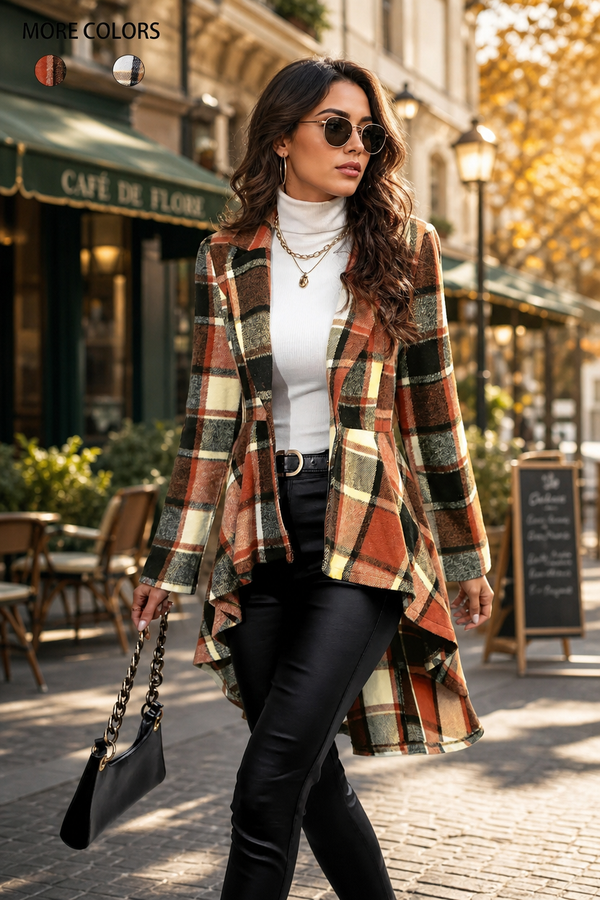🌸🌸Women's Plaid High Low Hem Button Jacket 🧥🍂