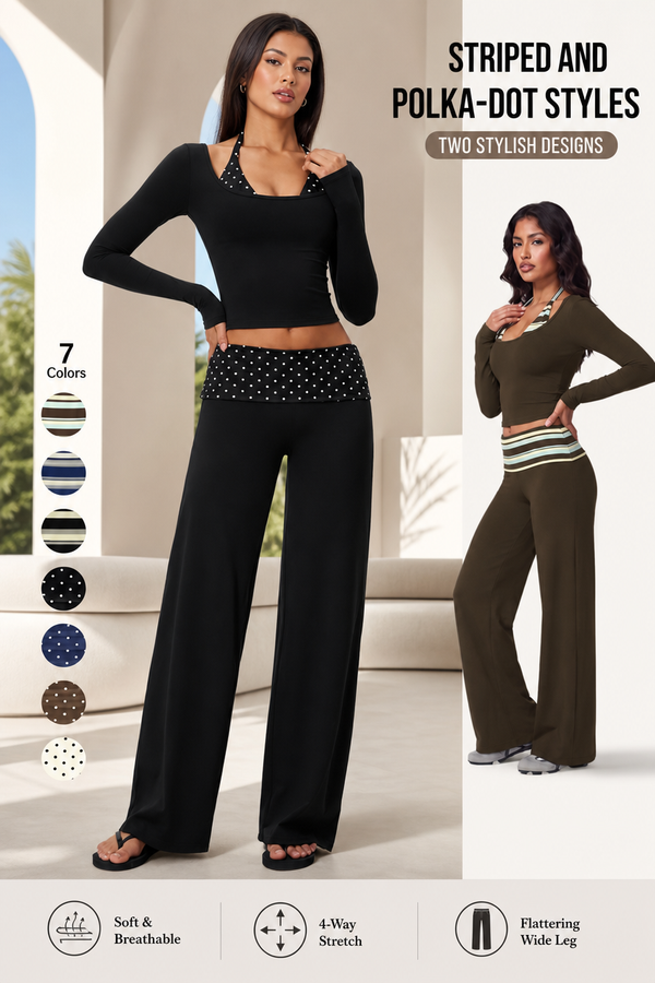 🔥LAST DAY SALE 🩰 Women Crop Top & Wide Leg Pants Outfit 🤍