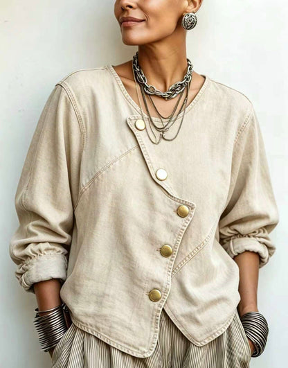 🤲LAST DAY SAVE 49% ⏰Artisti Cozy Asymmetrical Denim Blouse