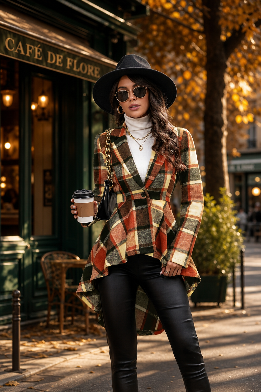 🌸🌸Women's Plaid High Low Hem Button Jacket 🧥🍂