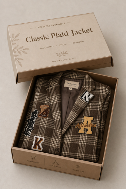 Women's Vintage Plaid Patchwork Blazer | Casual Button Front Jacket
