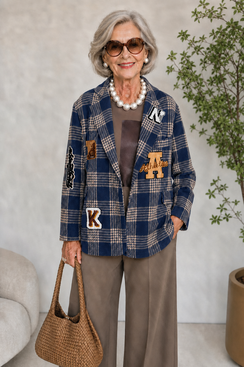 Women's Vintage Plaid Patchwork Blazer | Casual Button Front Jacket