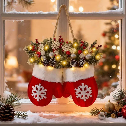 🎄 Lighted Christmas Mitten Wreath – Magical Holiday Home Decor