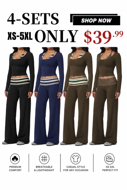🔥LAST DAY SALE 🩰 Women Crop Top & Wide Leg Pants Outfit 🤍