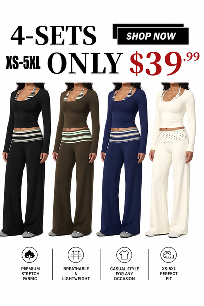🔥LAST DAY SALE 🩰 Women Crop Top & Wide Leg Pants Outfit 🤍