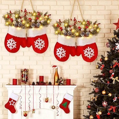 🎄 Lighted Christmas Mitten Wreath – Magical Holiday Home Decor