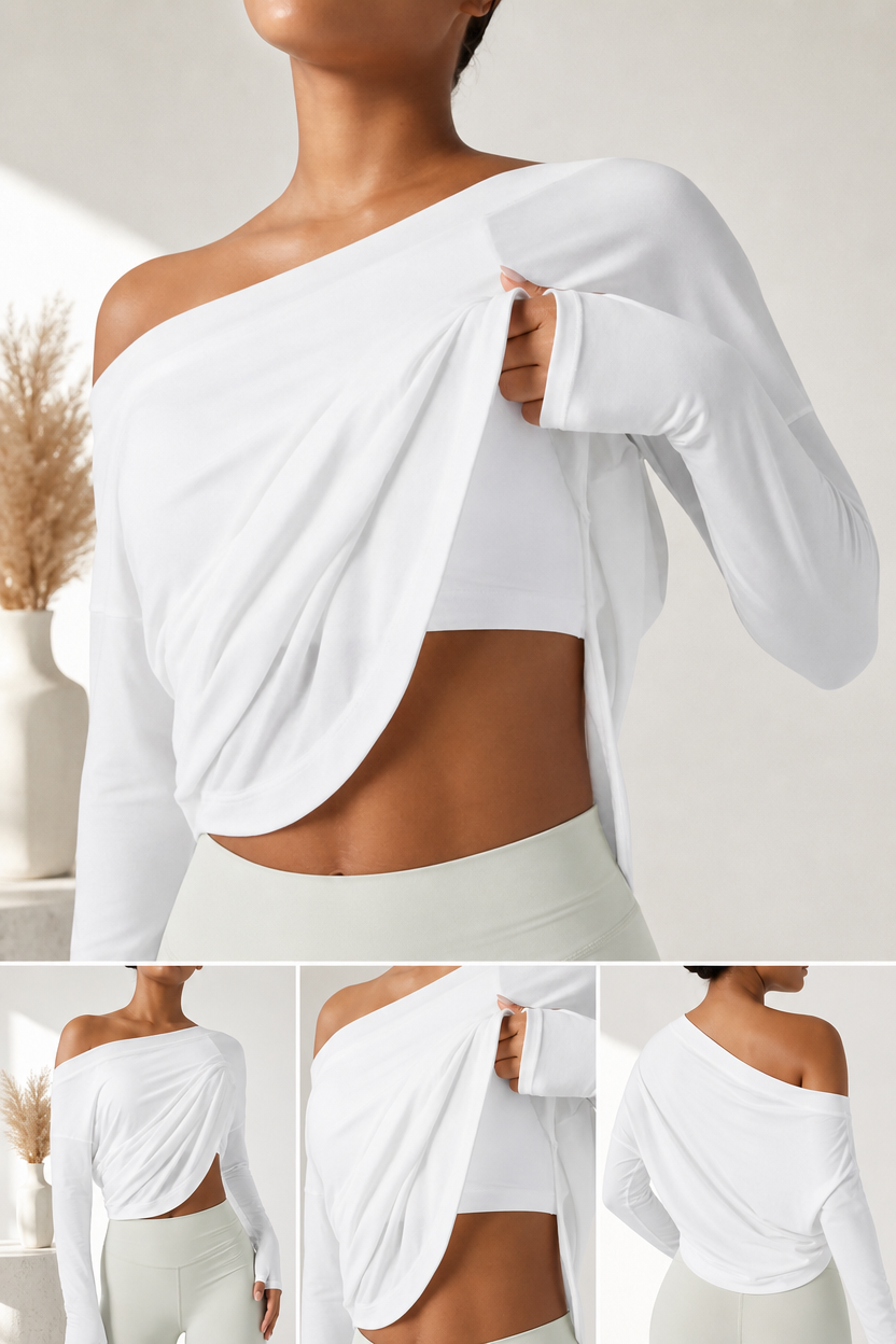 Hot Deal！🤍 One Shoulder Yoga Top with Built-in Bra ✨