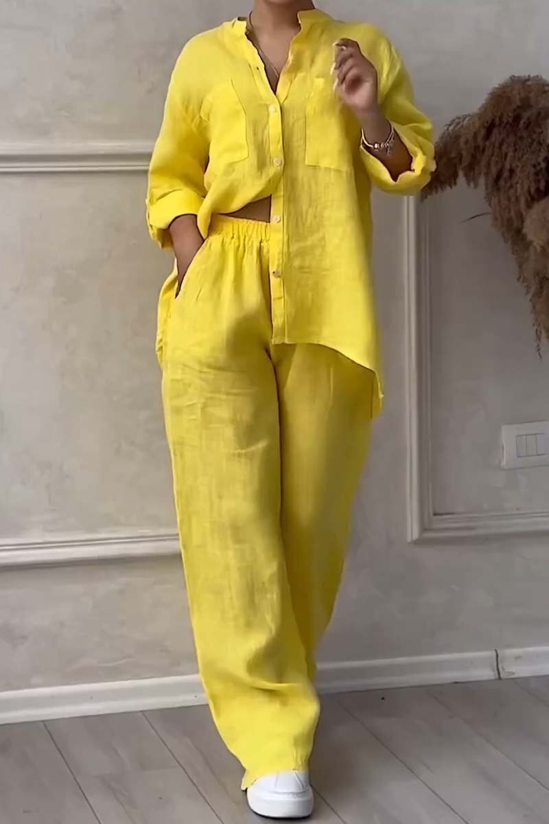 🤲🎄Casual solid color cotton and linen pants two-piece set