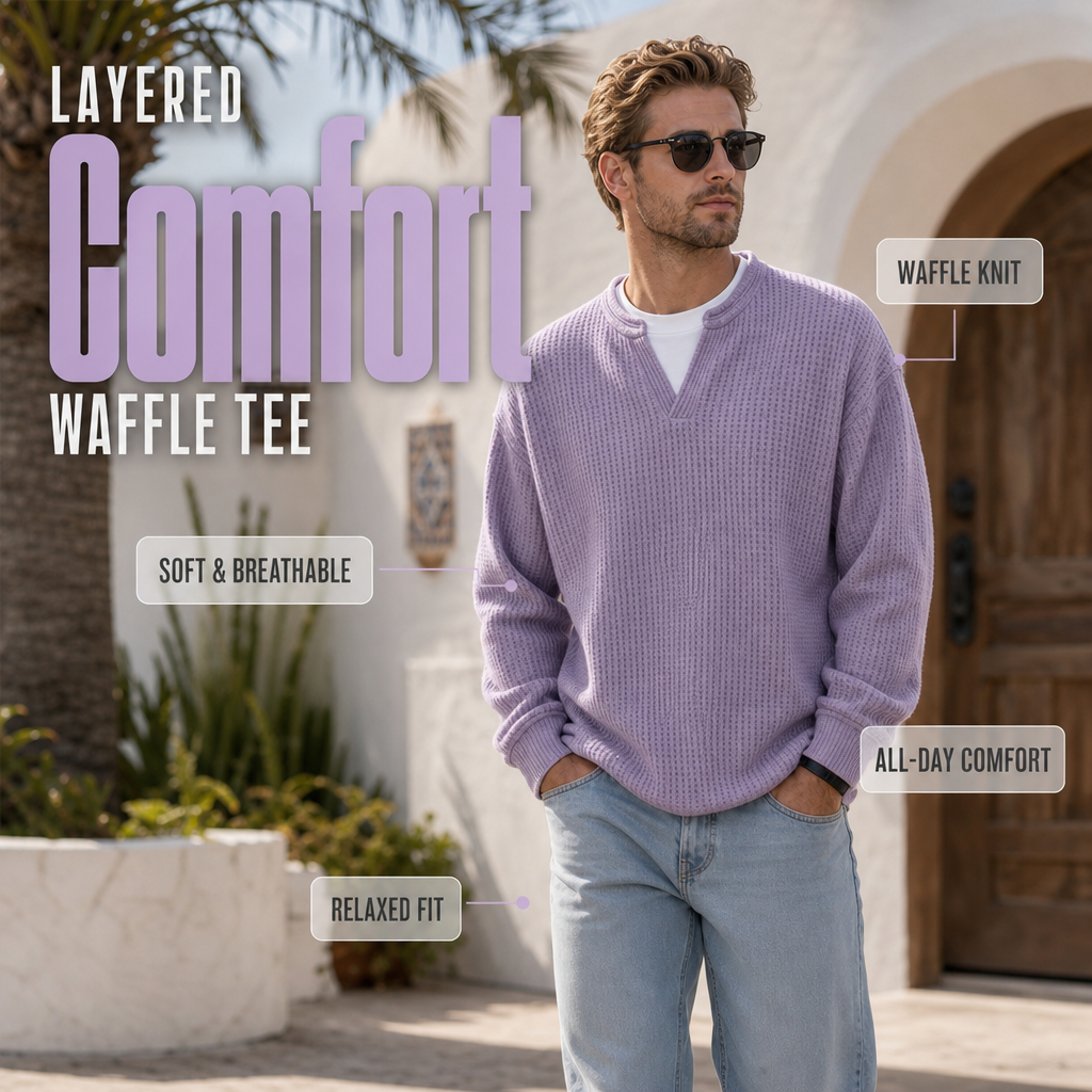 🌸🌸⌛Limited-Time Offer🛍️Layered Comfort Waffle Tee ✨