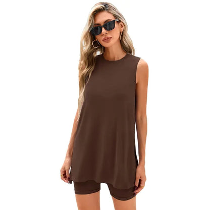 Women's Sleeveless Lounge Set – Casual Two Piece Shorts Outfit