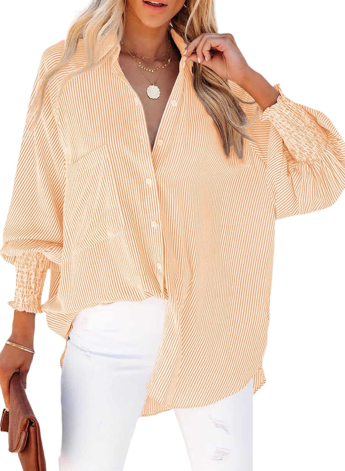 Women's Striped Oversized Button Down Shirt | Casual Long Sleeve Top