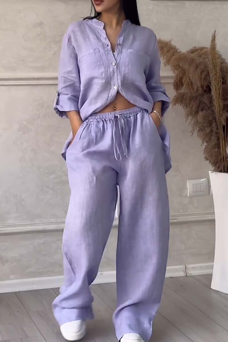 🤲🎄Casual solid color cotton and linen pants two-piece set