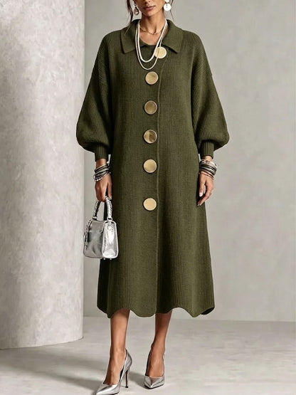 🤲LAST DAY SAVE 49% ⏰Long-sleeve Knit Dress With A Large Metal Buckle, Lapel Collar, And Lantern Sleeves— FREE Handbag