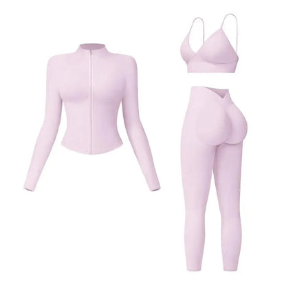 🤲Women's tank top, high-waisted leggings, and zip-up jacket 3-piece sportswear set.