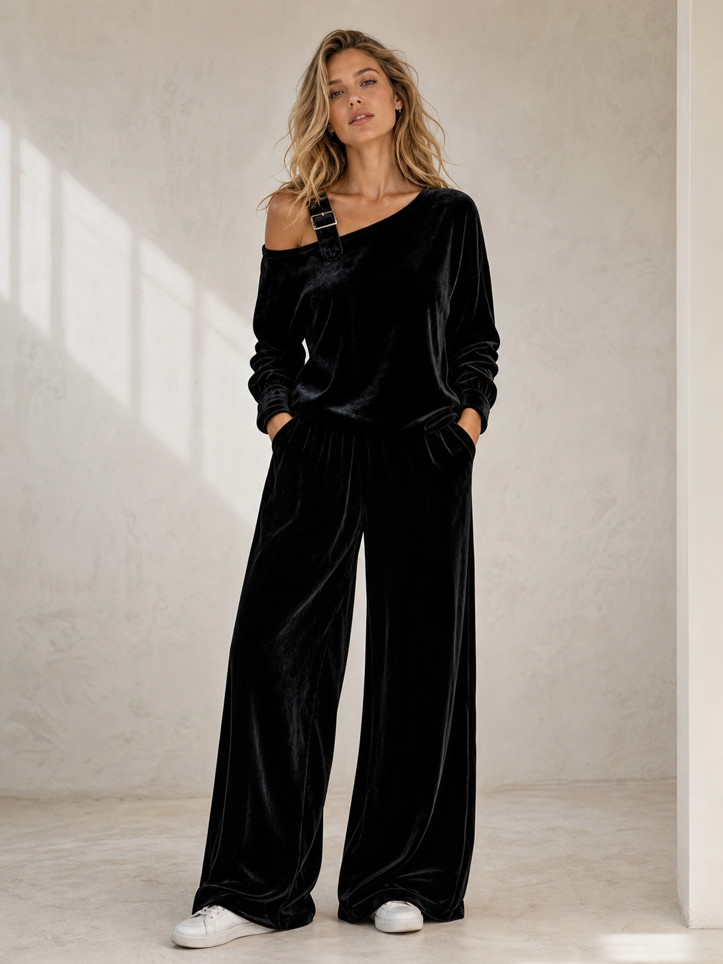 🌸🌸⭐Women's Off Shoulder 2-Piece Outfit, Wide Leg Pants 🔥