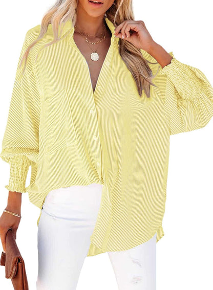 Women's Striped Oversized Button Down Shirt | Casual Long Sleeve Top