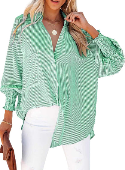Women's Striped Oversized Button Down Shirt | Casual Long Sleeve Top
