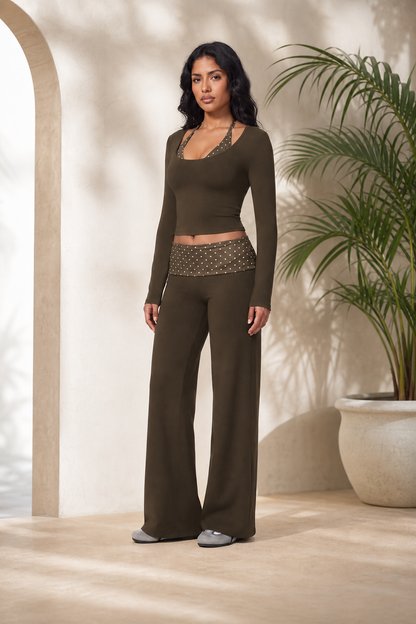 🔥LAST DAY SALE 🩰 Women Crop Top & Wide Leg Pants Outfit 🤍