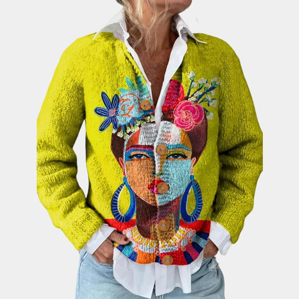 Women's Art Print Knit Cardigan | Cozy Button-Up Sweater