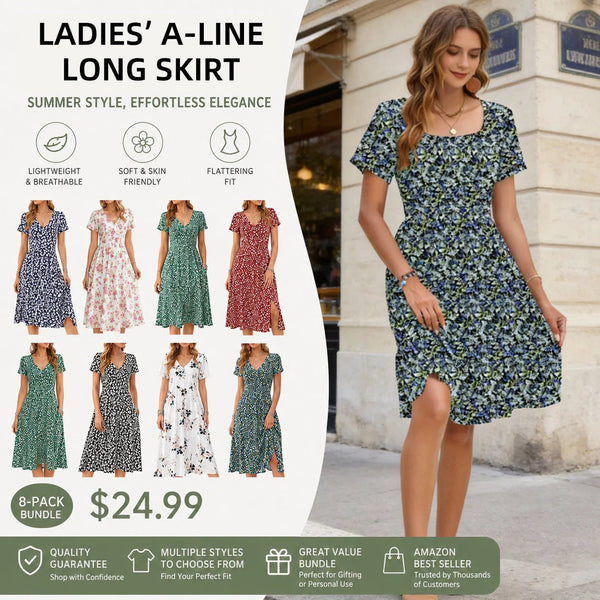 🤲Women Square Neck Ditsy Floral Dress, Ruffle Empire Waist A-Line Sundress With Pockets