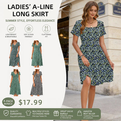 🤲Women Square Neck Ditsy Floral Dress, Ruffle Empire Waist A-Line Sundress With Pockets