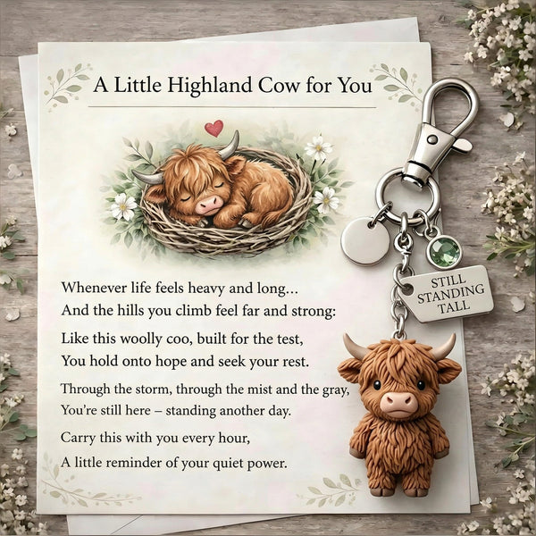 Highland Cow Keychain with Birthstone Charm & Gift Card
