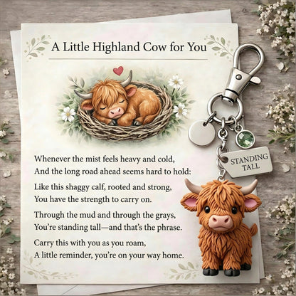 Highland Cow Keychain with Birthstone Charm & Gift Card