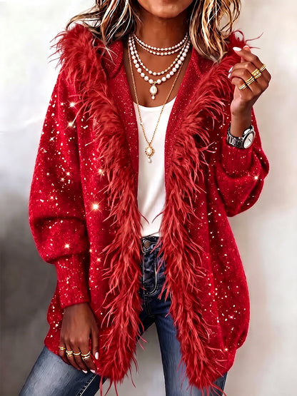 🤲LAST DAY SAVE 49% ⏰Cozy Feather-Trimmed Glitter Knit Cardigan