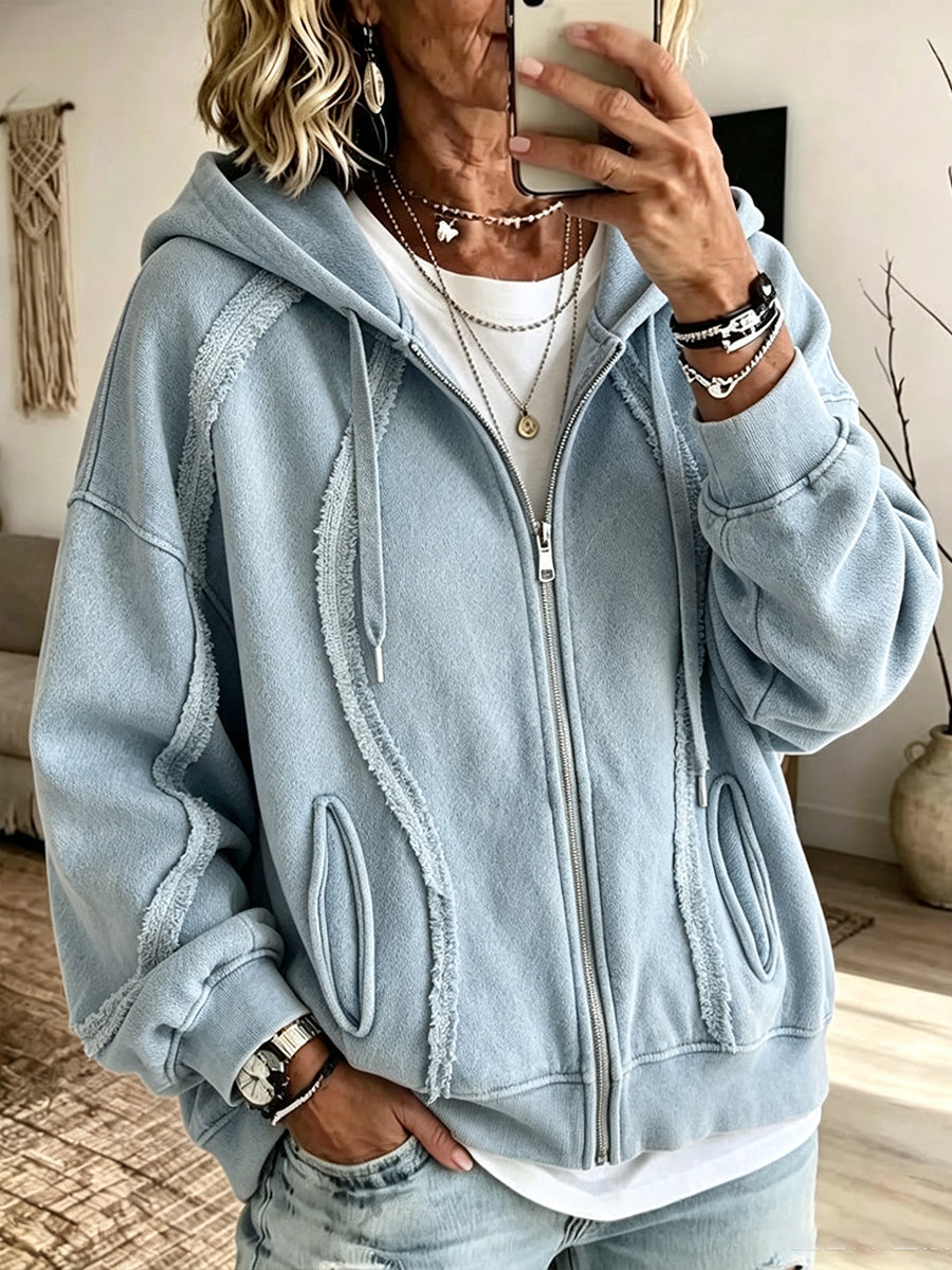 🤲LAST DAY SAVE 49% ⏰Casual Raw-edge Zip-up Hoodie