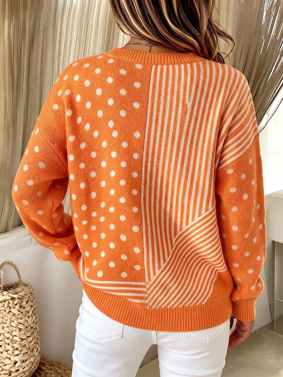 🤲LAST DAY SAVE 49% ⏰Chic Vibrant Orange Mixed-pattern Knit Sweater