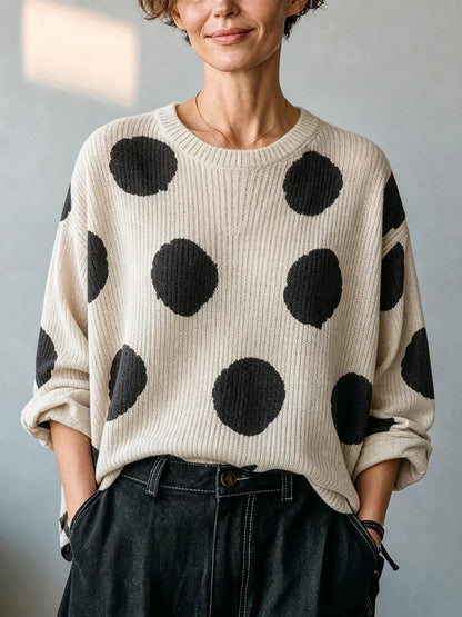 🤲LAST DAY SAVE 49% ⏰Cozy Oversized Polka Dot Lapel Collar Knit Top