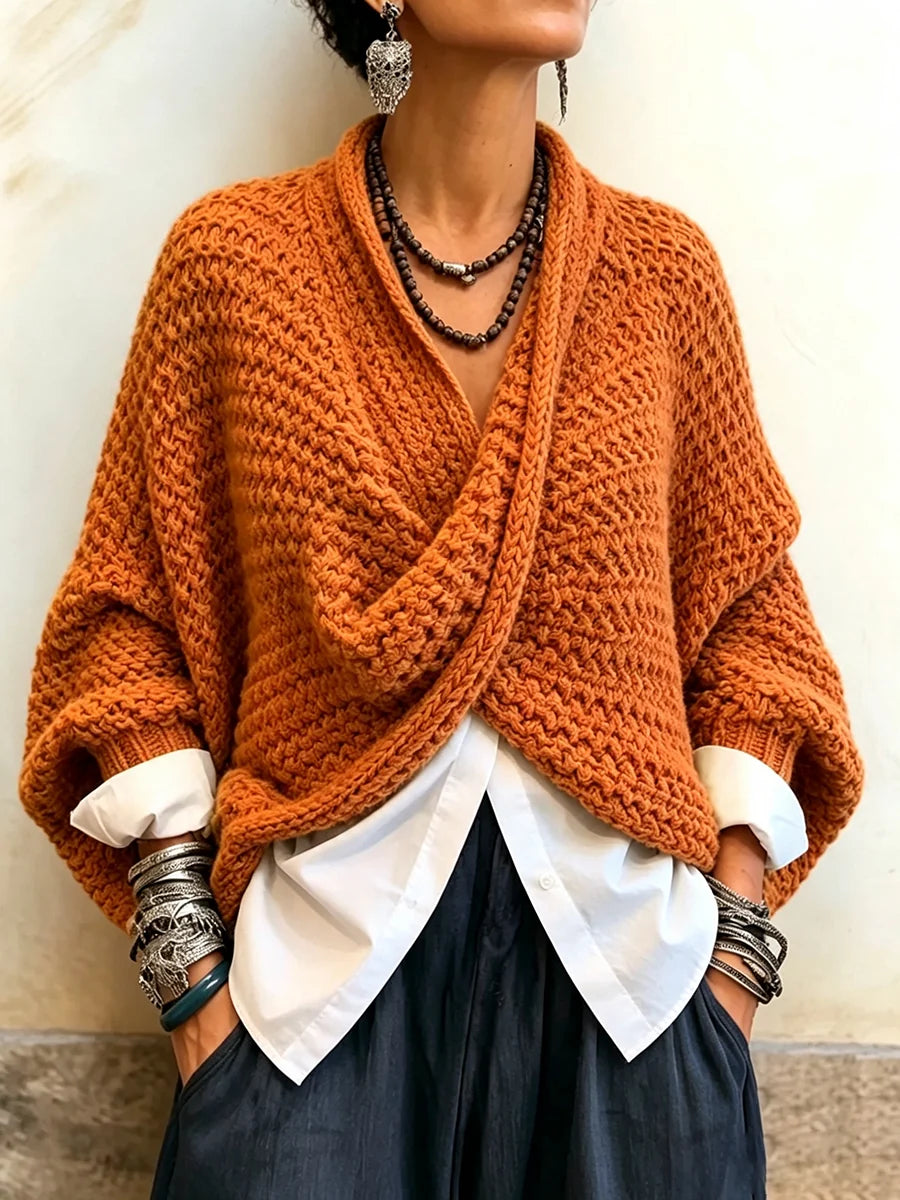 🤲LAST DAY SAVE 49% ⏰Cozy Relaxed Batwing Sleeves Crossover V-neck Sweater