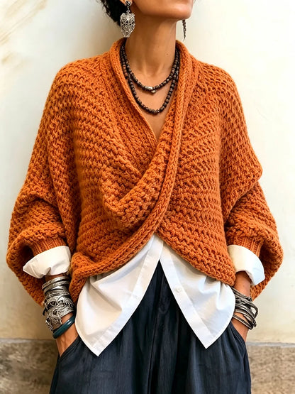 🤲LAST DAY SAVE 49% ⏰Cozy Relaxed Batwing Sleeves Crossover V-neck Sweater