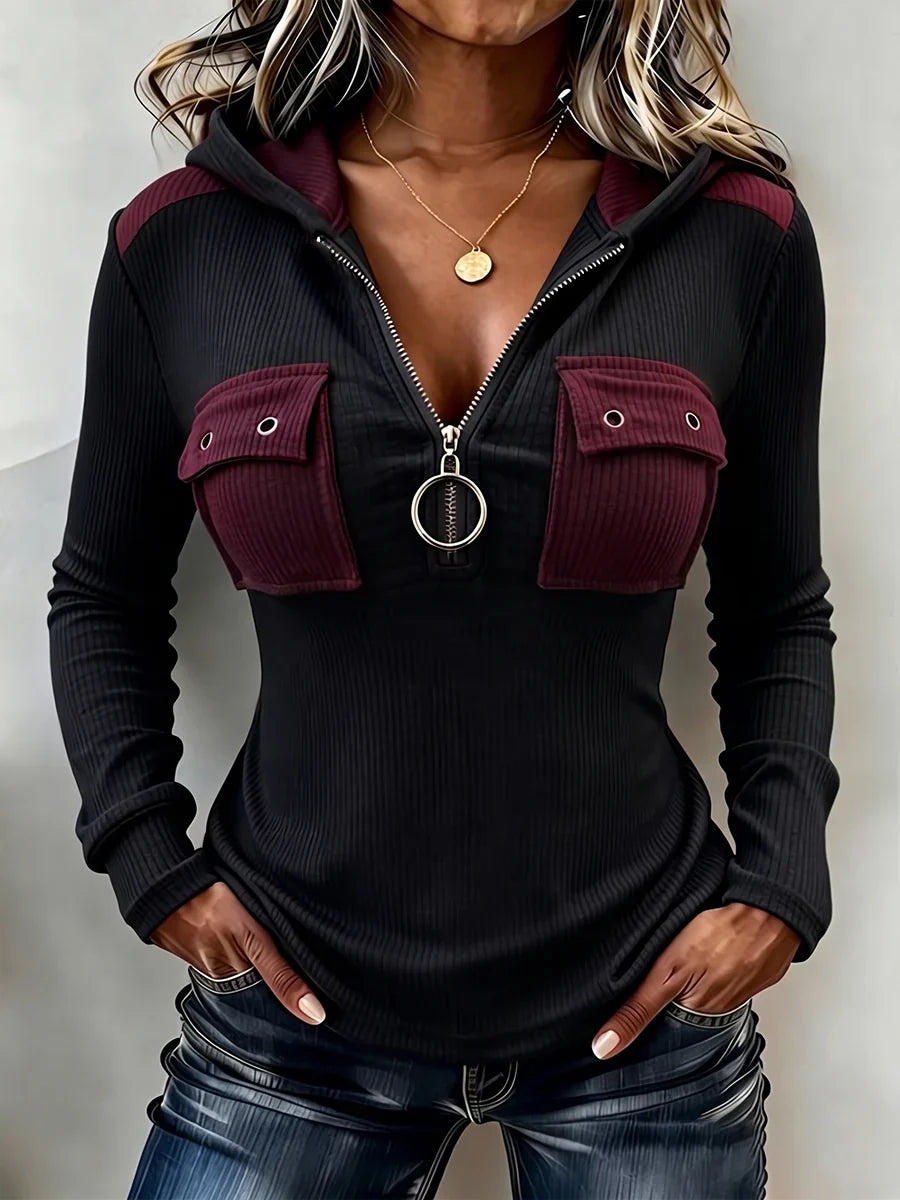 🤲LAST DAY SAVE 49% ⏰Chic Animal Patchwork Print Ribbed Hooded Top