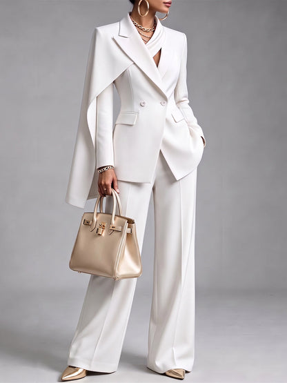 🤲LAST DAY SAVE 49% ⏰Women’s Chic 2-Piece Suit Set – Asymmetric Cape Blazer & Wide-Leg Pants— FREE Handbag