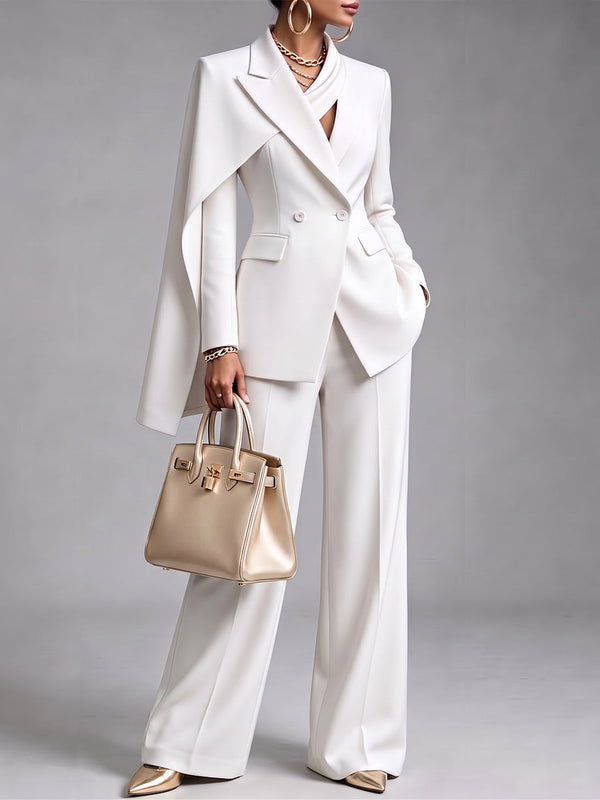 🤲LAST DAY SAVE 49% ⏰Women’s Chic 2-Piece Suit Set – Asymmetric Cape Blazer & Wide-Leg Pants— FREE Handbag
