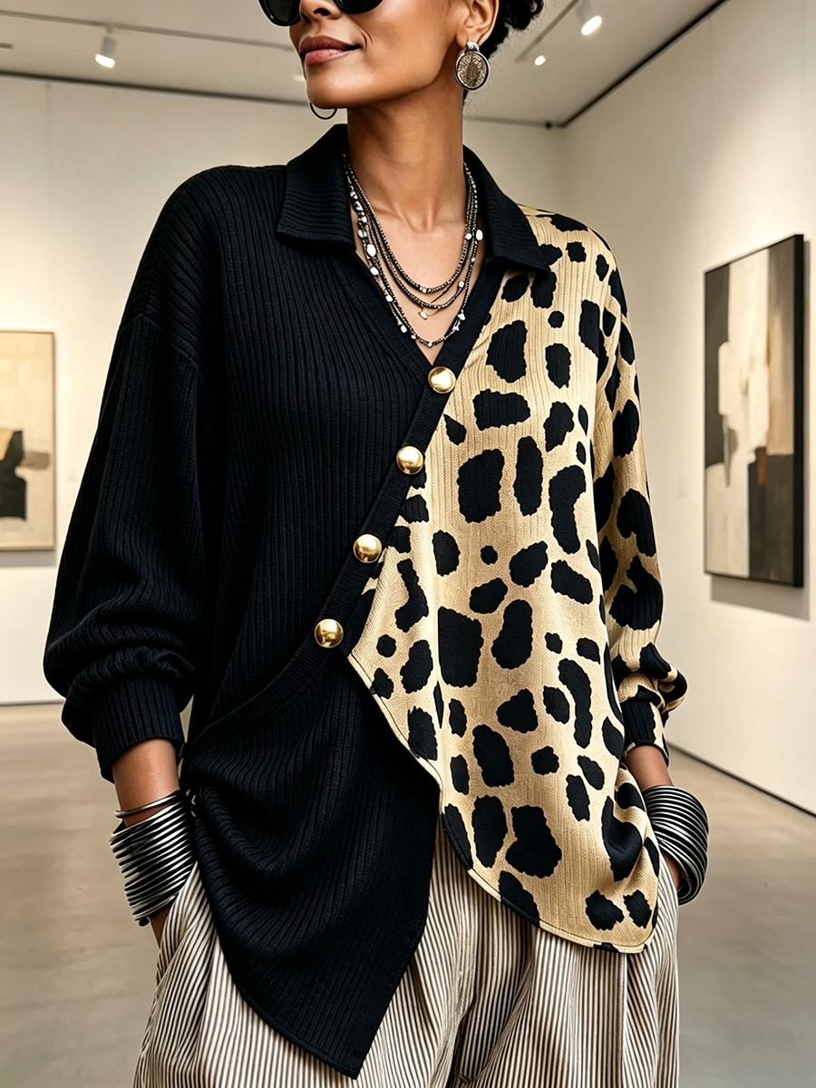 🤲LAST DAY SAVE 49% ⏰Chic Bold Leopard Color-block Asymmetric Sweater