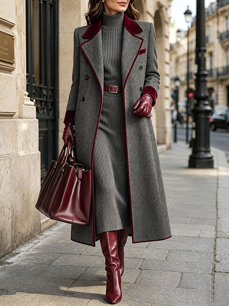 🤲LAST DAY SAVE 49% ⏰Elegant Herringbone Wool-blend Long Coat