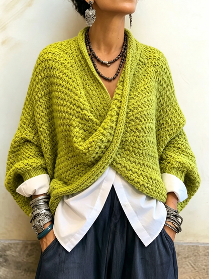 🤲LAST DAY SAVE 49% ⏰Cozy Relaxed Batwing Sleeves Crossover V-neck Sweater