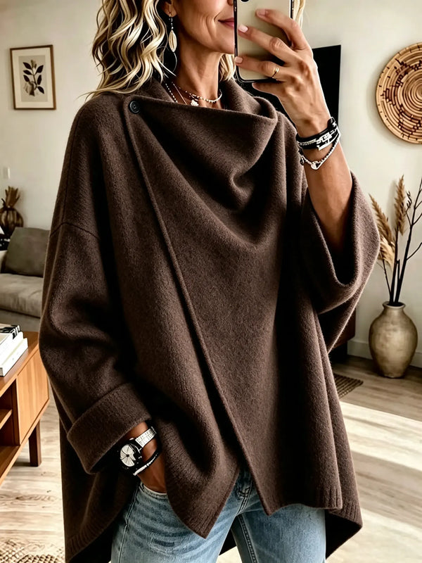 🤲LAST DAY SAVE 49% ⏰Women's Asymmetrical Button Wrap Collar Poncho Sweater