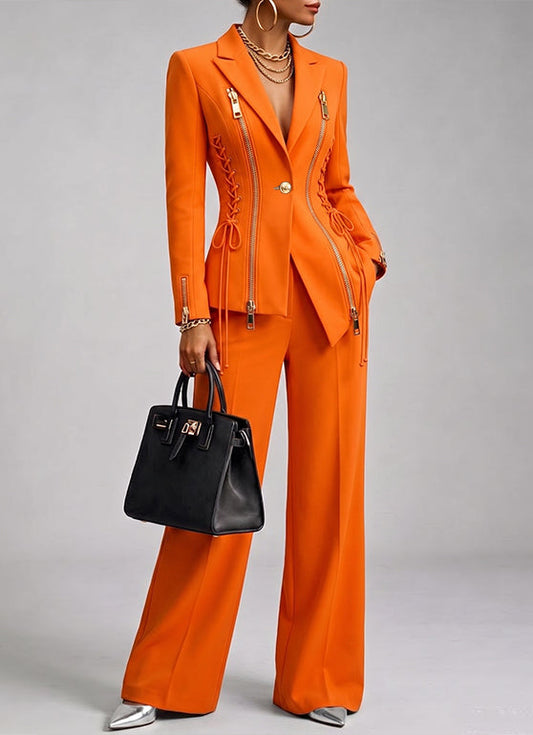 🤲LAST DAY SAVE 49% 🧡 Women’s Orange 2-Piece Suit Set with Wide-Leg Pants — FREE Handbag