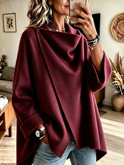 🤲LAST DAY SAVE 49% ⏰Women's Asymmetrical Button Wrap Collar Poncho Sweater